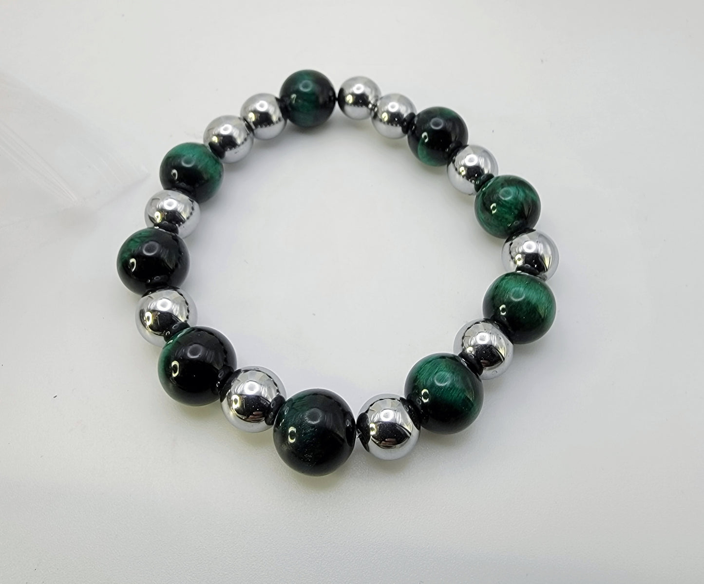 Green Tiger Eye/Silver Hematite